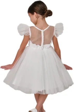 White Flower Girl Dresses for Wedding : Tulle Midi for Christmas, Princess Pageant Kids Ball Gown